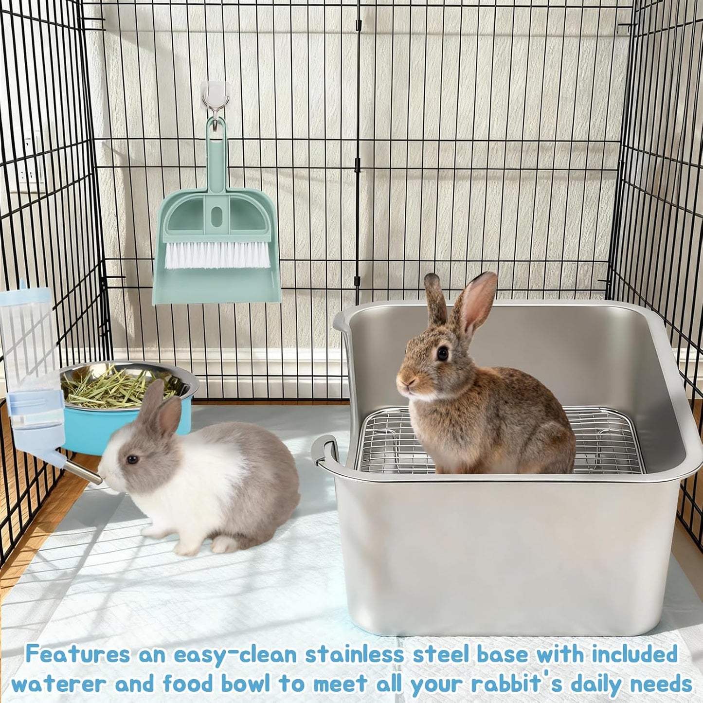 BWOGUE Stainless Steel Rabbit Litter Box with Grid, Bunny Litter Box Pan | Removable Sifting Grid, Waste Separation, Easy-Clean Small Animal Toilet Pan, Guinea Pigs, Chinchillas & Ferrets