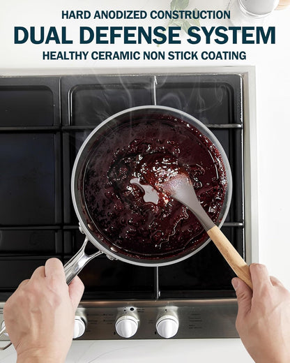 Classic 1.5 Quart Ceramic Nonstick Saucepan with Glass Lid, Everyday Milk Soup Oatmeal Cooking Pan, Non Stick Small Sauce Pan Pot, Stay-Cool Handle, Induction Ready, Yellow