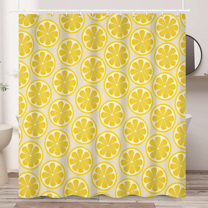 Lemon Shower Curtain with Hooks 71x74 Inch | Yellow Citrus Lemon Slice Print, Waterproof Polyester Fabric Shower Curtains for Bright Bathroom Decor