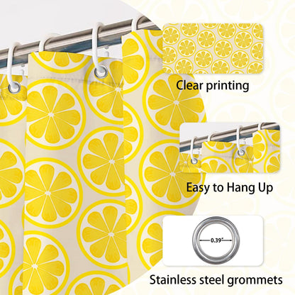 Lemon Shower Curtain with Hooks 71x74 Inch | Yellow Citrus Lemon Slice Print, Waterproof Polyester Fabric Shower Curtains for Bright Bathroom Decor