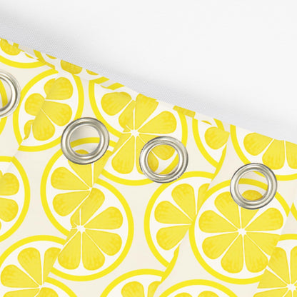 Lemon Shower Curtain with Hooks 71x74 Inch | Yellow Citrus Lemon Slice Print, Waterproof Polyester Fabric Shower Curtains for Bright Bathroom Decor