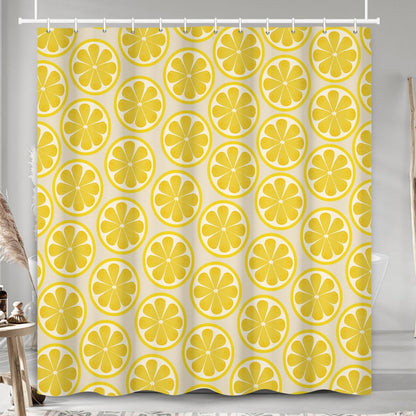 Lemon Shower Curtain with Hooks 71x74 Inch | Yellow Citrus Lemon Slice Print, Waterproof Polyester Fabric Shower Curtains for Bright Bathroom Decor