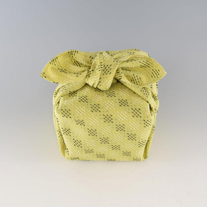 Japanese Furoshiki Cute Handkerchief & Bento Kinchaku Bag Cotton Fabric Wrapping Cloth Handmade in Kyoto Gifts Souvenir (60x60cm, Diamond-Shaped sashiko) (Yellow Green)