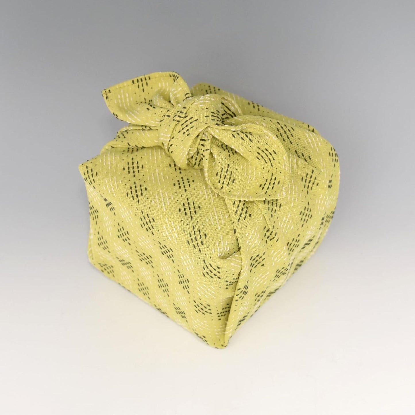 Japanese Furoshiki Cute Handkerchief & Bento Kinchaku Bag Cotton Fabric Wrapping Cloth Handmade in Kyoto Gifts Souvenir (60x60cm, Diamond-Shaped sashiko) (Yellow Green)