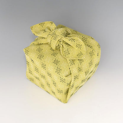 Japanese Furoshiki Cute Handkerchief & Bento Kinchaku Bag Cotton Fabric Wrapping Cloth Handmade in Kyoto Gifts Souvenir (60x60cm, Diamond-Shaped sashiko) (Yellow Green)