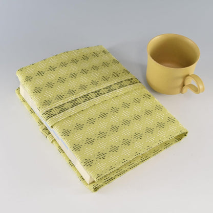 Japanese Furoshiki Cute Handkerchief & Bento Kinchaku Bag Cotton Fabric Wrapping Cloth Handmade in Kyoto Gifts Souvenir (60x60cm, Diamond-Shaped sashiko) (Yellow Green)