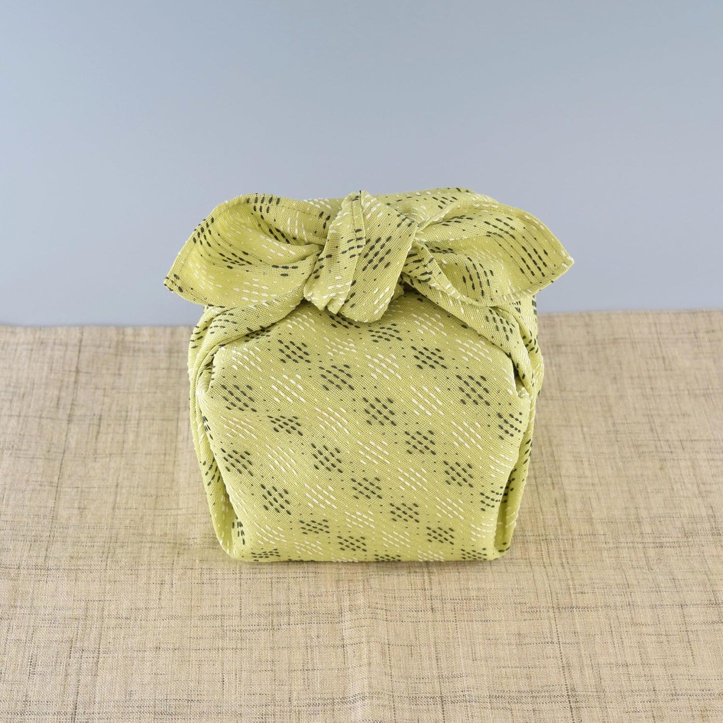 Japanese Furoshiki Cute Handkerchief & Bento Kinchaku Bag Cotton Fabric Wrapping Cloth Handmade in Kyoto Gifts Souvenir (60x60cm, Diamond-Shaped sashiko) (Yellow Green)