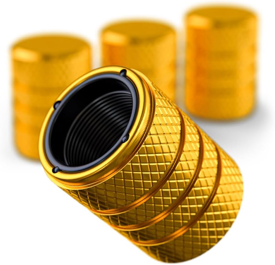 Aluminum Tire Valve Stem Caps – Anti-Rust, Premium Anodized Aluminum, Corrosion-Resistant, Easy Install, Universal Fit for Car, Truck, Bike, SUV – 1 Pack/Set of 4 (Yellow Gold)