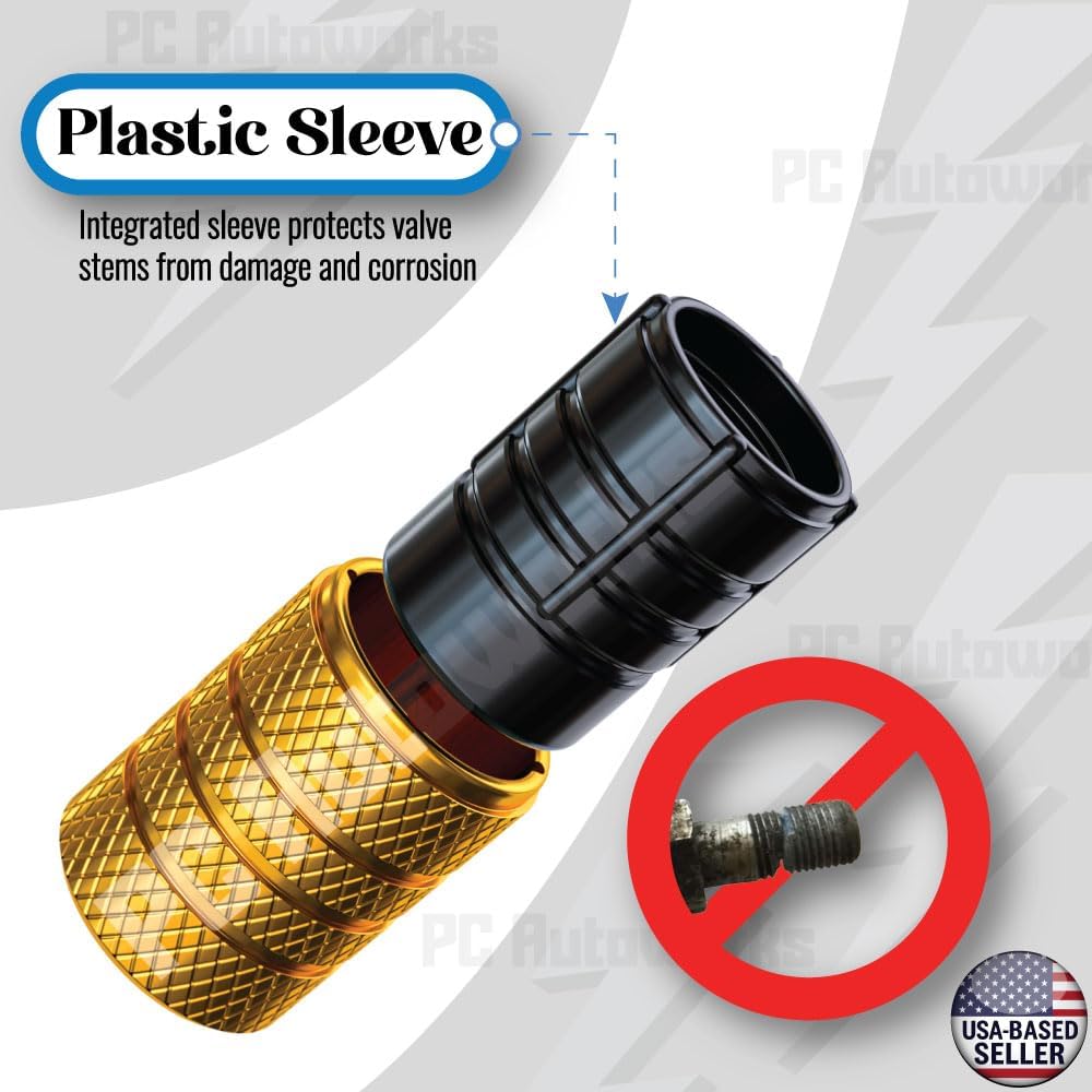 Aluminum Tire Valve Stem Caps – Anti-Rust, Premium Anodized Aluminum, Corrosion-Resistant, Easy Install, Universal Fit for Car, Truck, Bike, SUV – 1 Pack/Set of 4 (Yellow Gold)