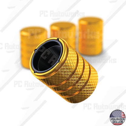 Aluminum Tire Valve Stem Caps – Anti-Rust, Premium Anodized Aluminum, Corrosion-Resistant, Easy Install, Universal Fit for Car, Truck, Bike, SUV – 1 Pack/Set of 4 (Yellow Gold)