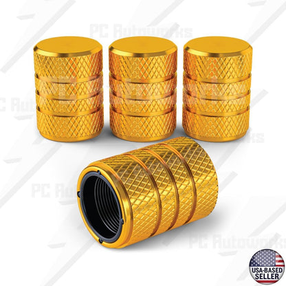 Aluminum Tire Valve Stem Caps – Anti-Rust, Premium Anodized Aluminum, Corrosion-Resistant, Easy Install, Universal Fit for Car, Truck, Bike, SUV – 1 Pack/Set of 4 (Yellow Gold)