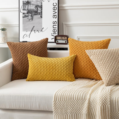 Soft Corduroy 12"x24" Pillow Cover 1 Pack, Mustard Yellow | Boho Stripe Plush Corduroy Decorative Oblong Cushion Cover Modern Farmhouse Home Decor for Sofa Couch Bed Chair