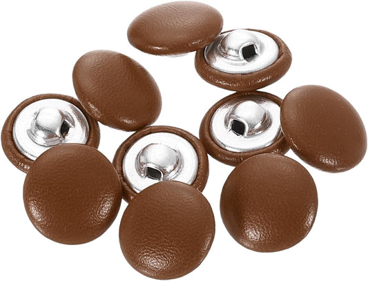 25pcs PU Leather Covered Buttons 15mm Diameter Round Aluminum Shank Craft Replacement Sewing Buttons for Clothing Decoration DIY Accessories, Yellow