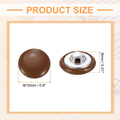 25pcs PU Leather Covered Buttons 15mm Diameter Round Aluminum Shank Craft Replacement Sewing Buttons for Clothing Decoration DIY Accessories, Yellow
