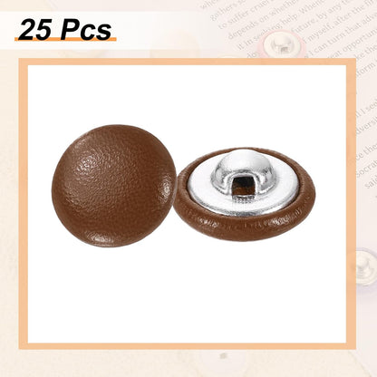 25pcs PU Leather Covered Buttons 15mm Diameter Round Aluminum Shank Craft Replacement Sewing Buttons for Clothing Decoration DIY Accessories, Yellow