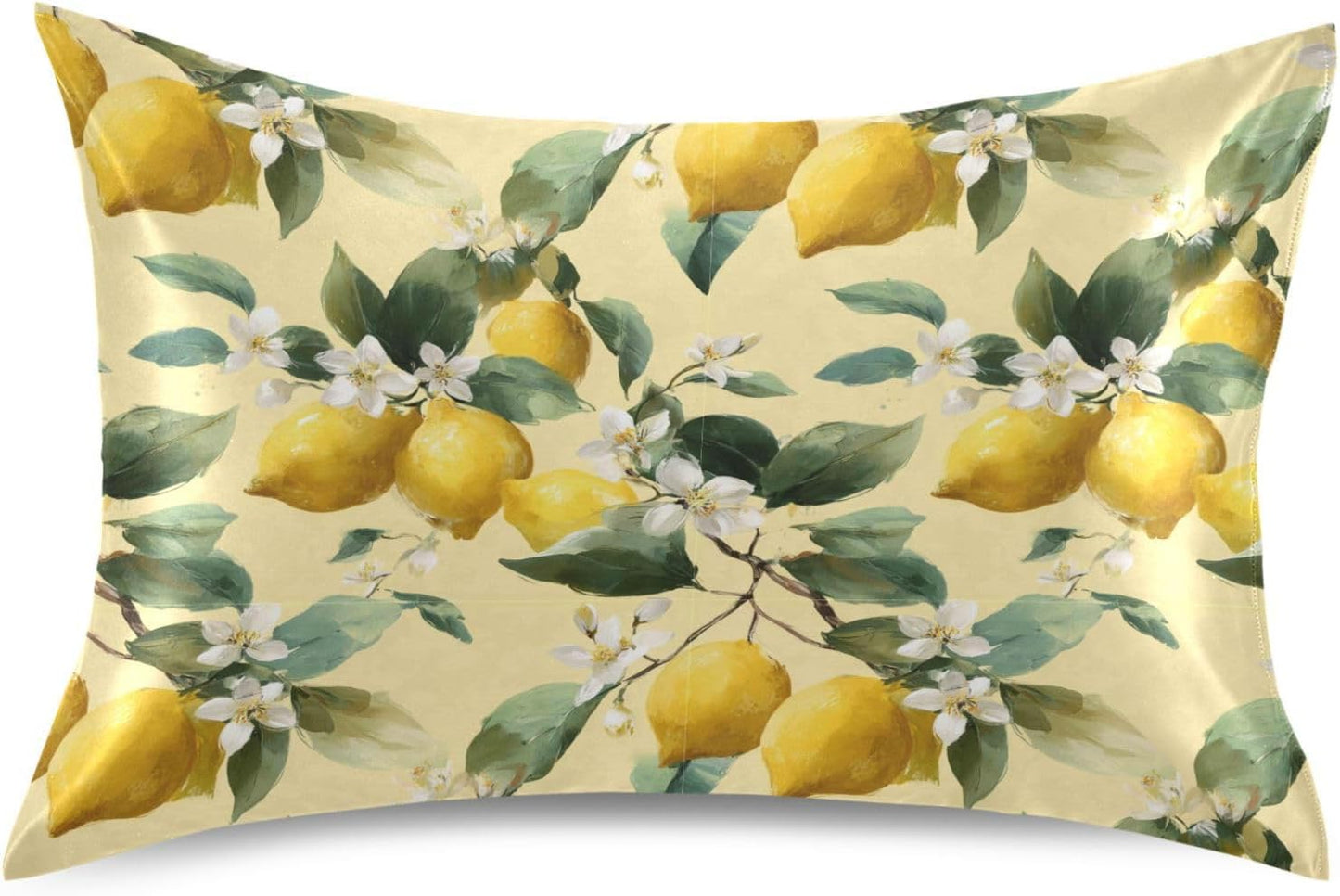 Satin Pillowcase 1 Pack Lemon Yellow Citrus Fruits (25) Similar to Silk Pillow Cases, 20" x 26" Soft Smooth Breathable Cool Pillow Cover for Hair and Skin, Standard Size
