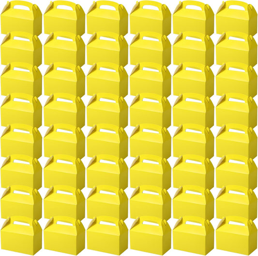 48 Pcs Party Favor Treat Boxes Gable Paper Gift Box Candy Snack Goodie Cake Treat Boxes for Birthday Wedding Party Favors (Yellow)
