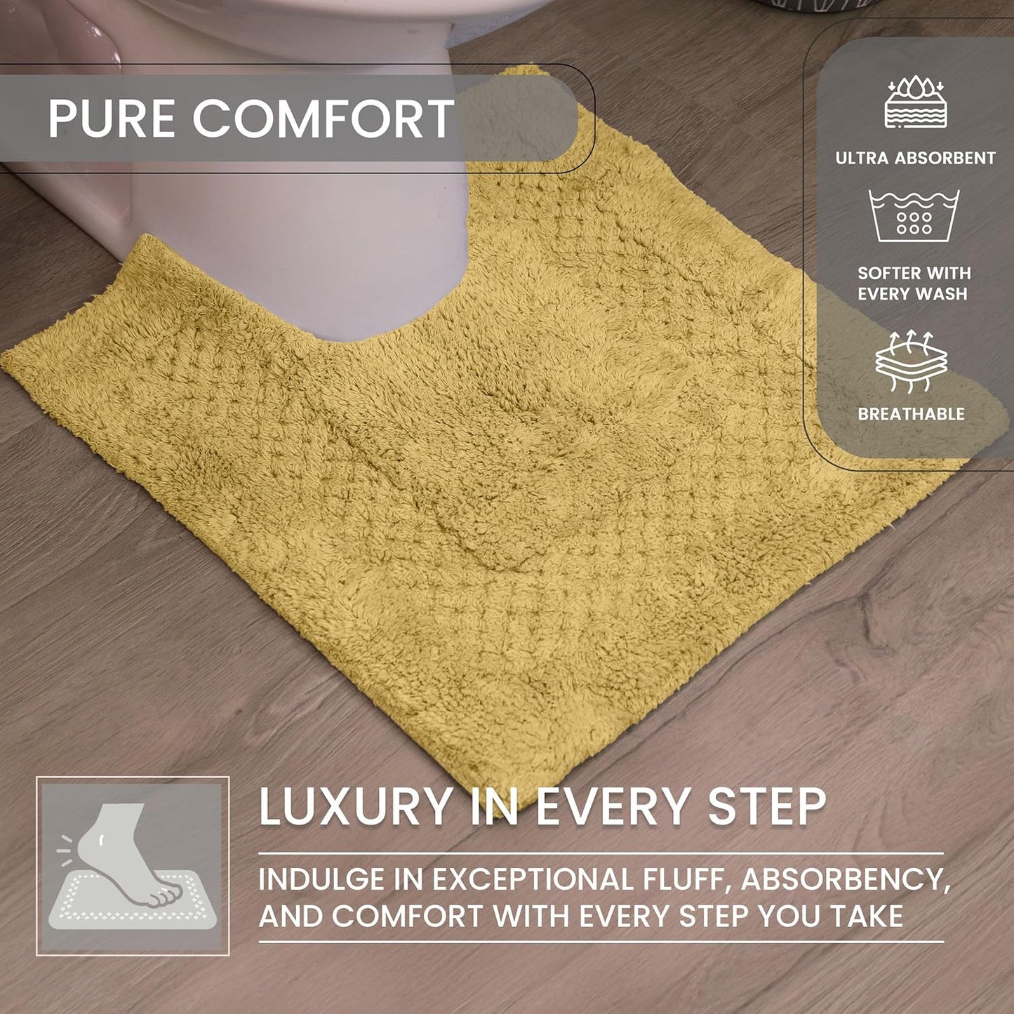 Classy Bathmat 100% Cotton Bathroom Rugs Set, Bathroom Décor, Washable Rug, Extra Soft and Absorbent Bath Rug, Kitchen Mat, Bath Mat Set, Bath Floor Mat Non Slip, 20"x20" Contour, Yellow
