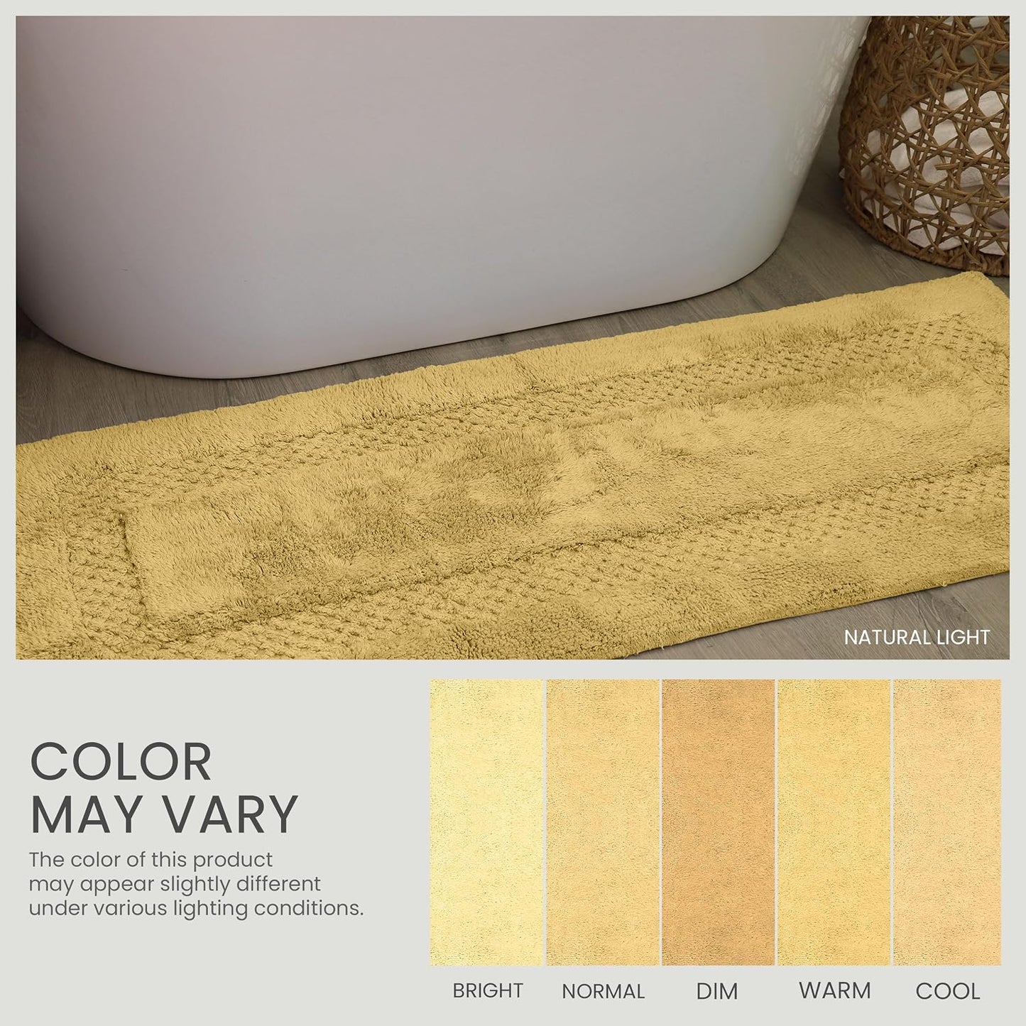 Classy Bathmat 100% Cotton Bathroom Rugs Set, Bathroom Décor, Washable Rug, Extra Soft and Absorbent Bath Rug, Kitchen Mat, Bath Mat Set, Bath Floor Mat Non Slip, 20"x20" Contour, Yellow