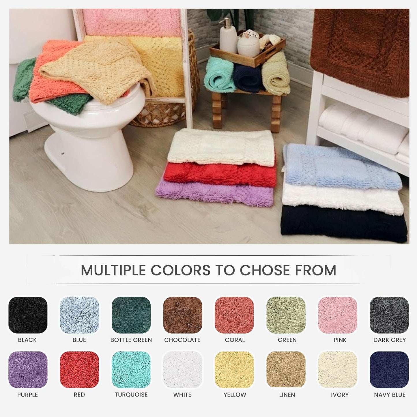 Classy Bathmat 100% Cotton Bathroom Rugs Set, Bathroom Décor, Washable Rug, Extra Soft and Absorbent Bath Rug, Kitchen Mat, Bath Mat Set, Bath Floor Mat Non Slip, 20"x20" Contour, Yellow