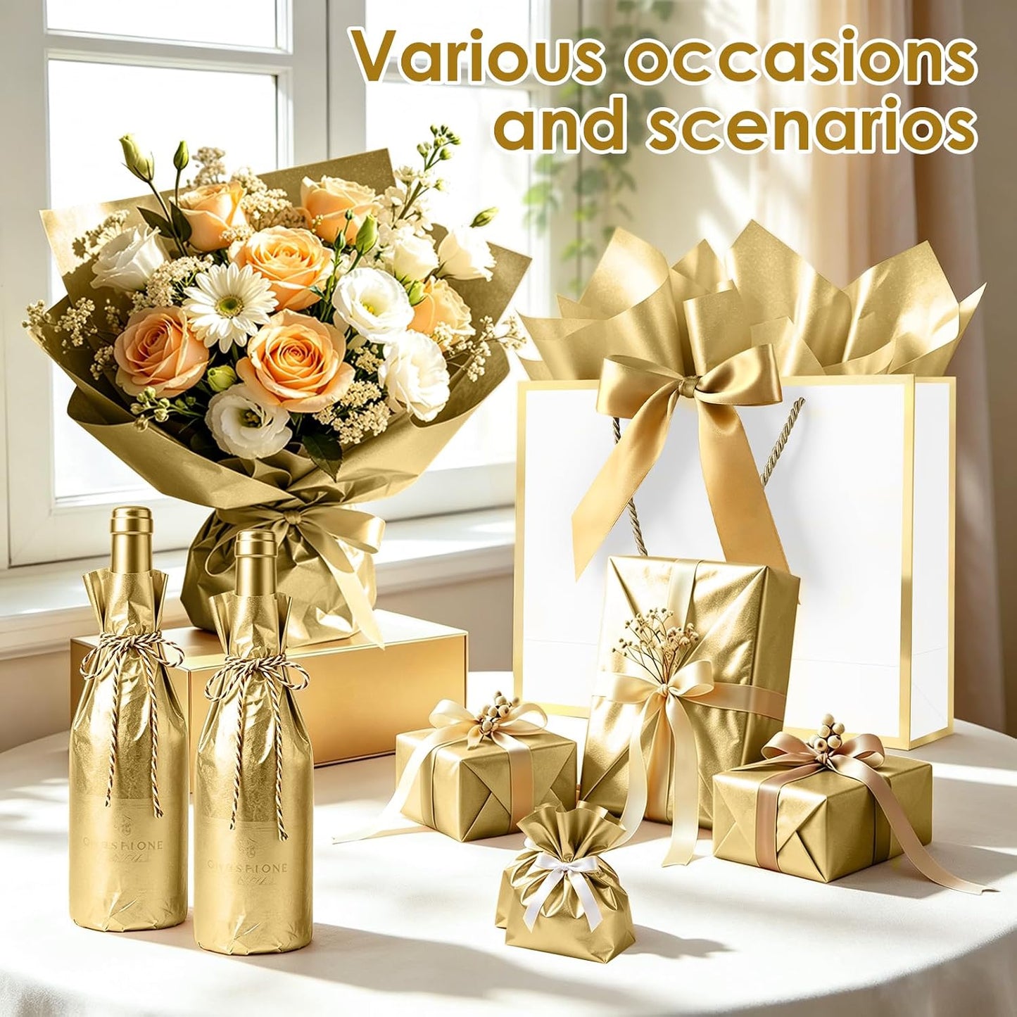 Gold Tissue Paper for Gift Bags and Gift Wrapping - 30 Sheets | 20 x 28 Inch Large Size Gift Wrapping Paper for Gift Bags, Mothers Day Christmas Weddings Celebrations Birthday