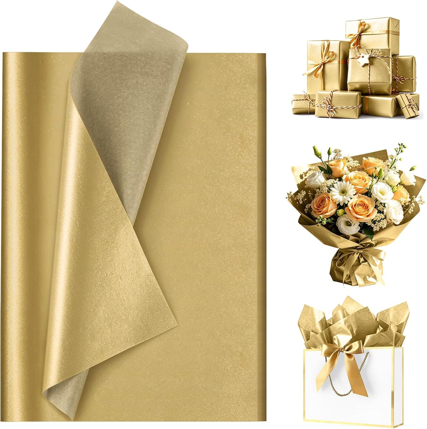 Gold Tissue Paper for Gift Bags and Gift Wrapping - 30 Sheets | 20 x 28 Inch Large Size Gift Wrapping Paper for Gift Bags, Mothers Day Christmas Weddings Celebrations Birthday
