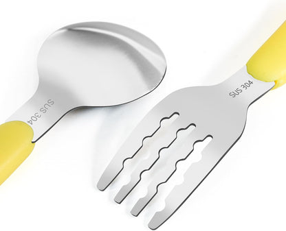 2 Pieces Toddler Fork and Spoon Set with Travel Case 18/8 Stainless Steel Toddler Utensils Kids Silverware Children Flatware Child Cutlery Set for School Lunch Box (Yellow)