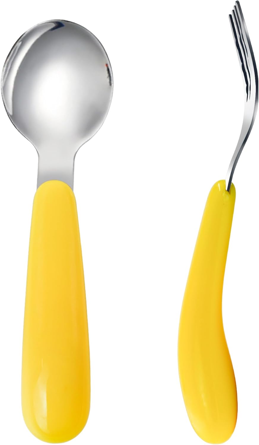 2 Pieces Toddler Fork and Spoon Set with Travel Case 18/8 Stainless Steel Toddler Utensils Kids Silverware Children Flatware Child Cutlery Set for School Lunch Box (Yellow)