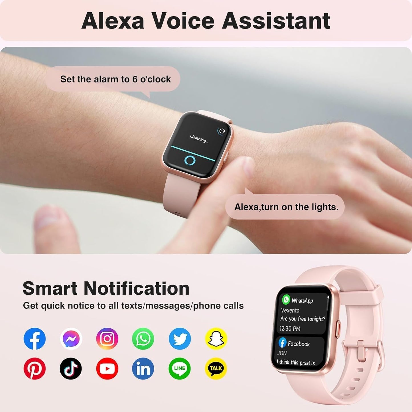 Smart Watches for Women, 1.8'' HD Women Smartwatch with Alexa Built-in, Bluetooth Calls, IP68 Waterproof, 7 Days Battery, Heart Rate/Sleep/SpO2 Monitor, 110 Sports Mode