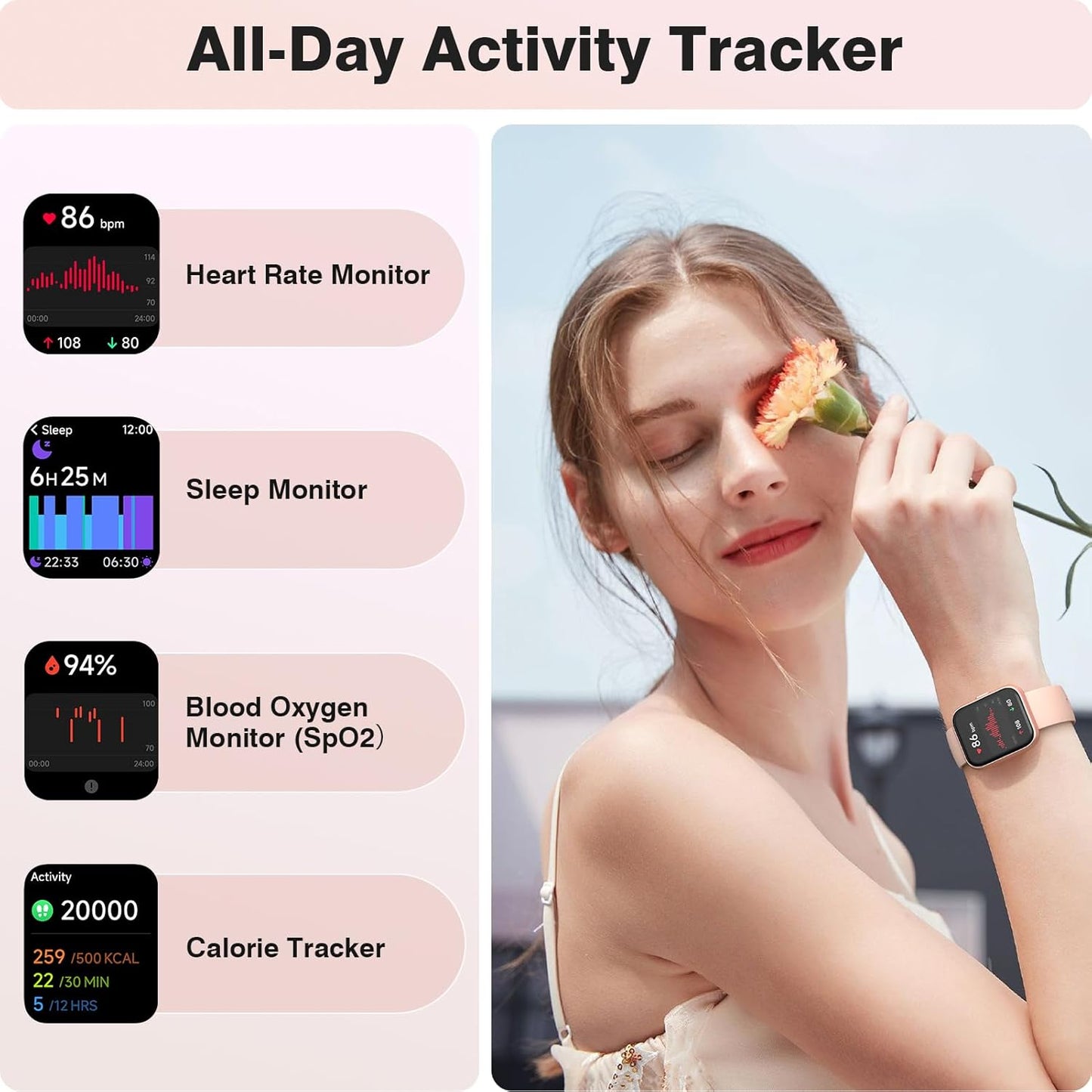 Smart Watches for Women, 1.8'' HD Women Smartwatch with Alexa Built-in, Bluetooth Calls, IP68 Waterproof, 7 Days Battery, Heart Rate/Sleep/SpO2 Monitor, 110 Sports Mode