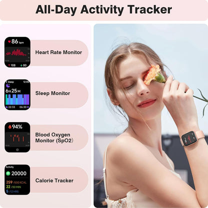 Smart Watches for Women, 1.8'' HD Women Smartwatch with Alexa Built-in, Bluetooth Calls, IP68 Waterproof, 7 Days Battery, Heart Rate/Sleep/SpO2 Monitor, 110 Sports Mode