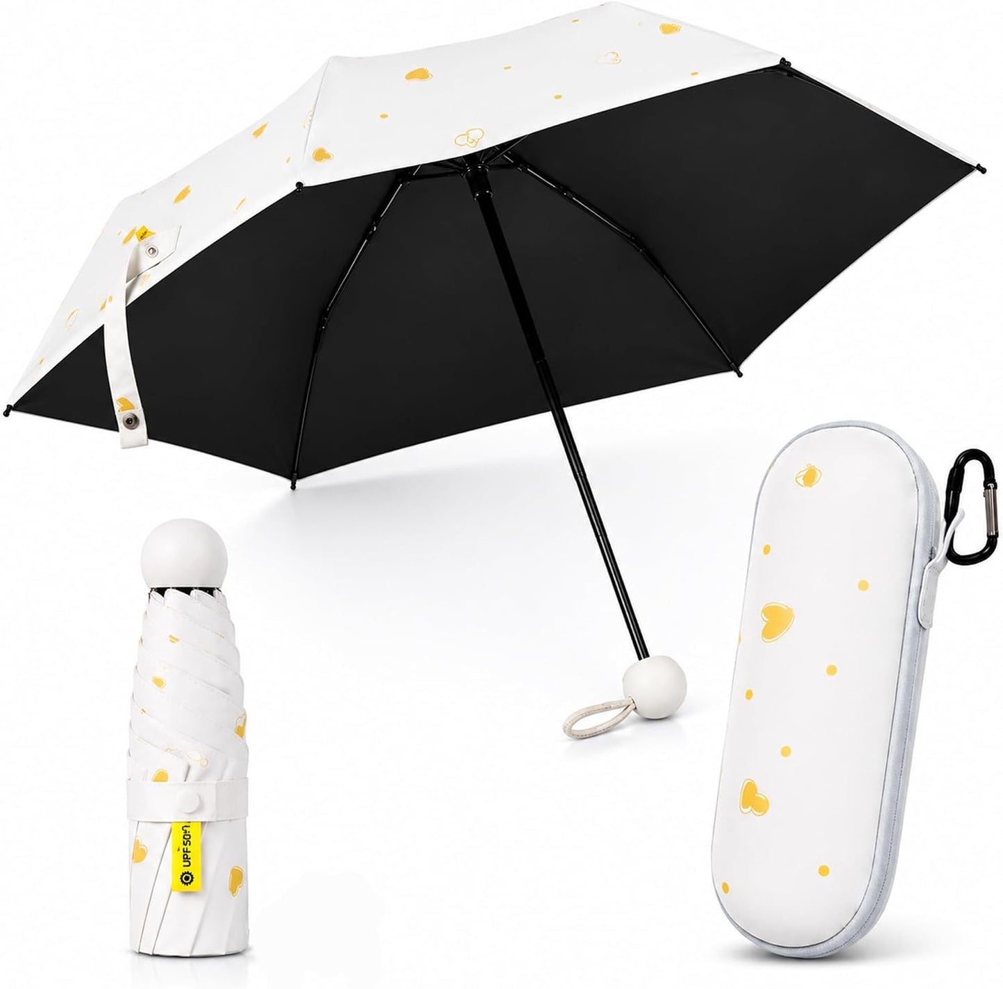 Mini Travel Umbrella, UPF 50+ Purse Umbrella with Case and Carabiner