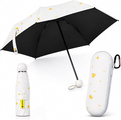 Mini Travel Umbrella, UPF 50+ Purse Umbrella with Case and Carabiner