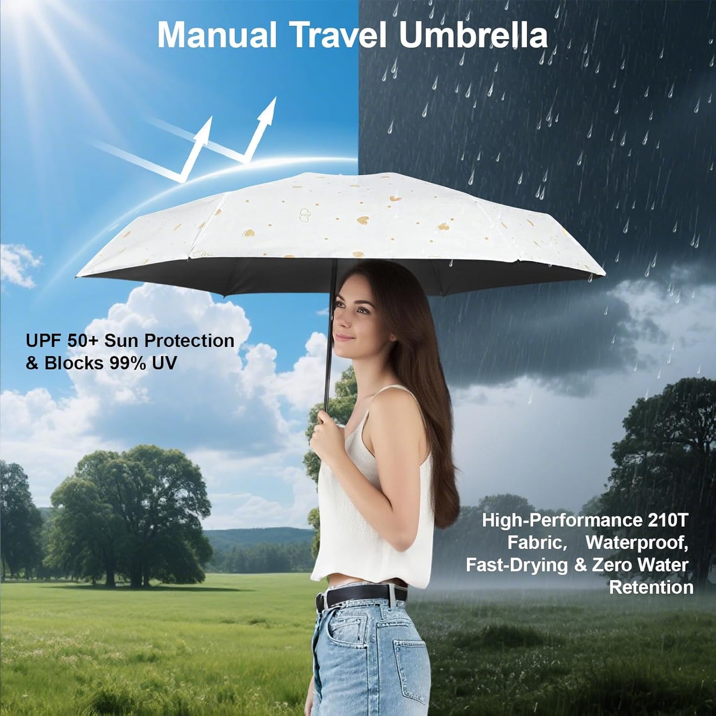 Mini Travel Umbrella, UPF 50+ Purse Umbrella with Case and Carabiner