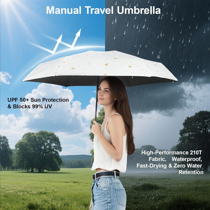 Mini Travel Umbrella, UPF 50+ Purse Umbrella with Case and Carabiner