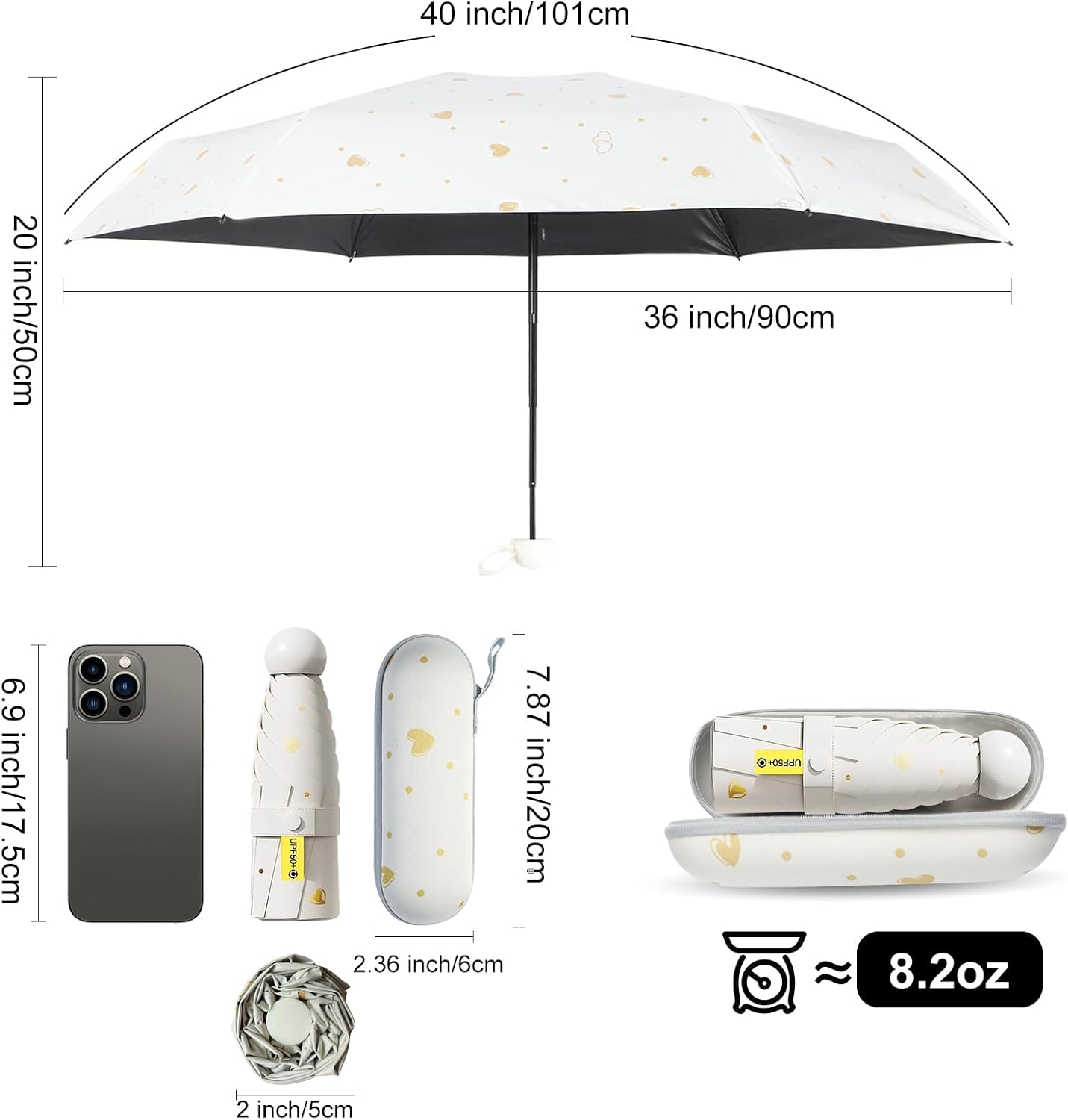 Mini Travel Umbrella, UPF 50+ Purse Umbrella with Case and Carabiner