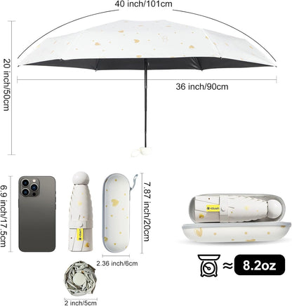 Mini Travel Umbrella, UPF 50+ Purse Umbrella with Case and Carabiner