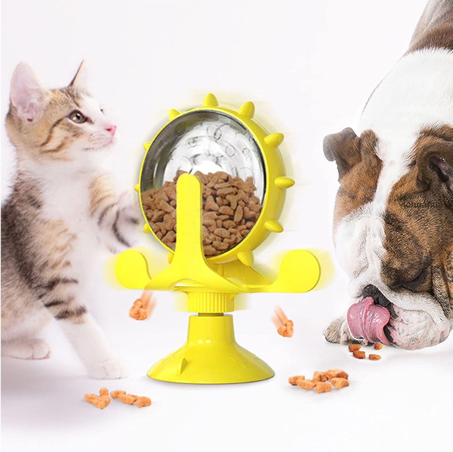 Interactive Cat Treat Leaking Toy for Small Dogs Original Slow Feeder Funny Dog Wheel Pet Products Accessories, Cat Treat Dispenser Toy Interactive Puzzle (Yellow)