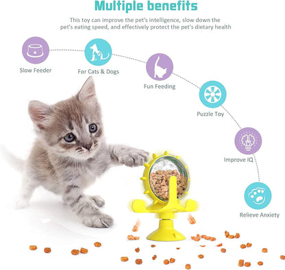 Interactive Cat Treat Leaking Toy for Small Dogs Original Slow Feeder Funny Dog Wheel Pet Products Accessories, Cat Treat Dispenser Toy Interactive Puzzle (Yellow)