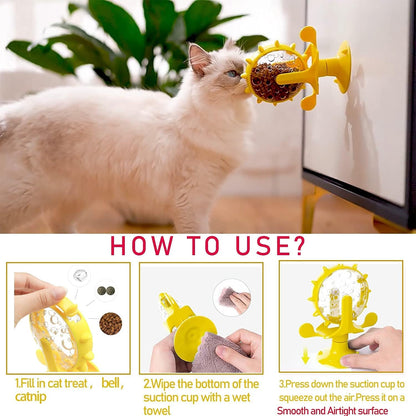 Interactive Cat Treat Leaking Toy for Small Dogs Original Slow Feeder Funny Dog Wheel Pet Products Accessories, Cat Treat Dispenser Toy Interactive Puzzle (Yellow)