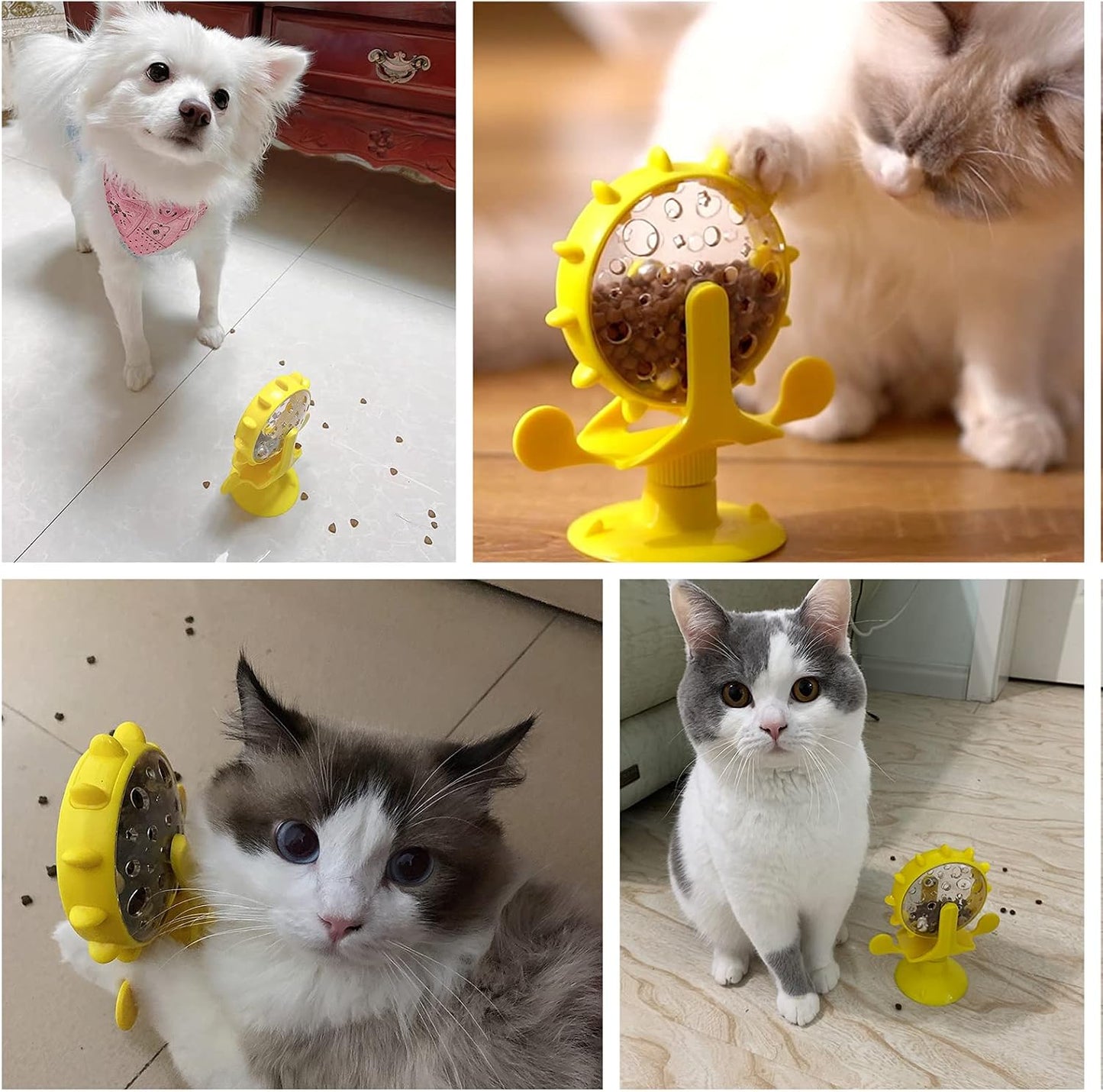 Interactive Cat Treat Leaking Toy for Small Dogs Original Slow Feeder Funny Dog Wheel Pet Products Accessories, Cat Treat Dispenser Toy Interactive Puzzle (Yellow)