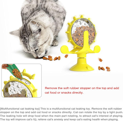 Interactive Cat Treat Leaking Toy for Small Dogs Original Slow Feeder Funny Dog Wheel Pet Products Accessories, Cat Treat Dispenser Toy Interactive Puzzle (Yellow)