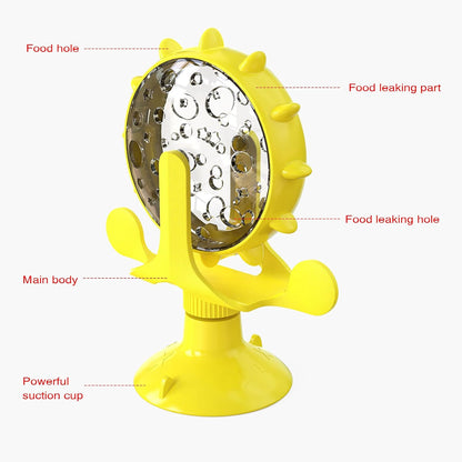 Interactive Cat Treat Leaking Toy for Small Dogs Original Slow Feeder Funny Dog Wheel Pet Products Accessories, Cat Treat Dispenser Toy Interactive Puzzle (Yellow)