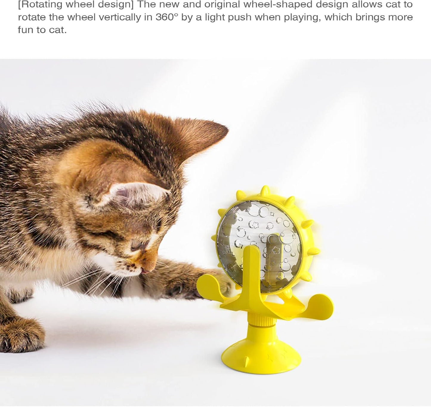 Interactive Cat Treat Leaking Toy for Small Dogs Original Slow Feeder Funny Dog Wheel Pet Products Accessories, Cat Treat Dispenser Toy Interactive Puzzle (Yellow)