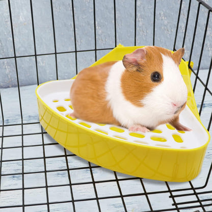Rabbit Litter Box Toilet Bunny Corner Potty for Guinea Pigs, Yellow | Sturdy plastic, 9.45"x7.09"x4.33" pan, scalloped splash guard, mesh drop-through design, easy rinse-clean, for small animal