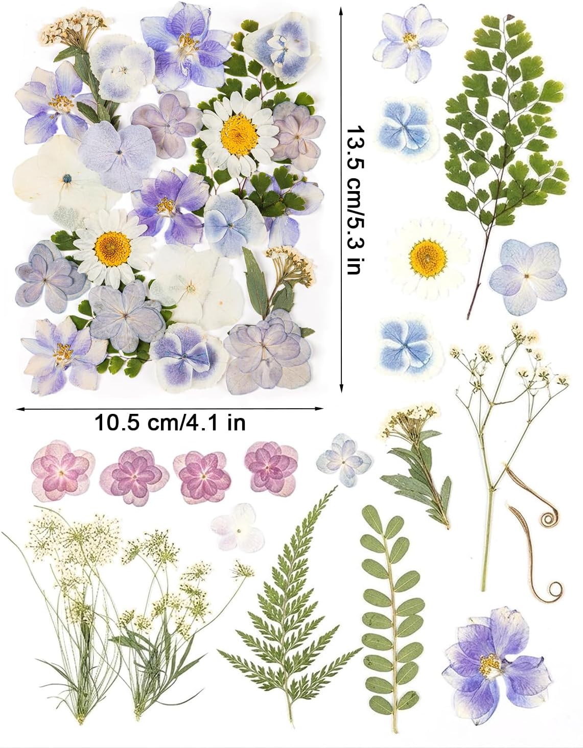 120pcs Dried Pressed Hydrangea Flowers for Crafts, Natural Blue, Pink & White Pressed Dried Flowers with Tweezer for DIY Crafts Resin Mold Candles Cake Bridal Scrapbooking Supplies