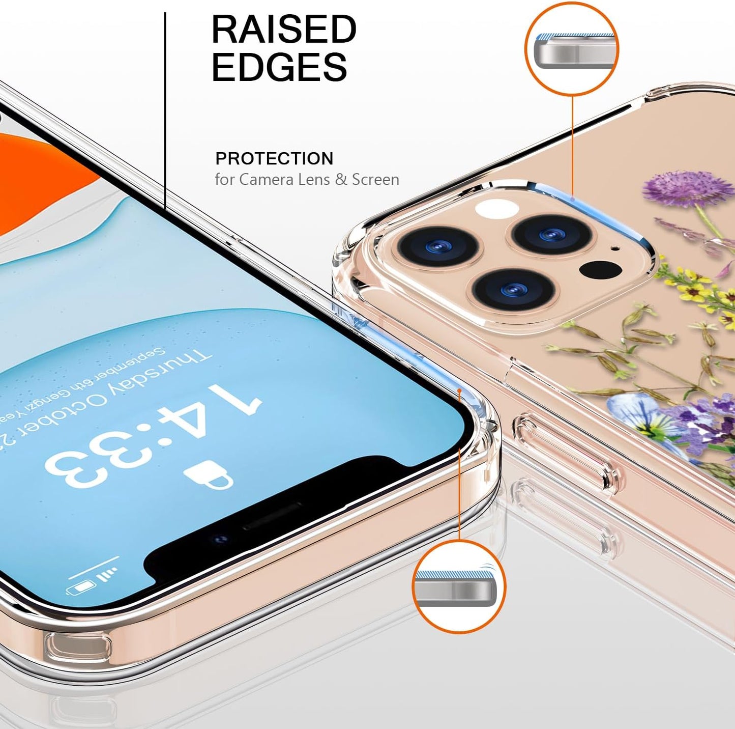 for iPhone 11 Pro Max Case with Screen Protector and Camera Lens Protector - Fashionable Flower Floral Designs for Women Girls - Shockproof Acrylic Clear Phone Cover Blooming Flowers