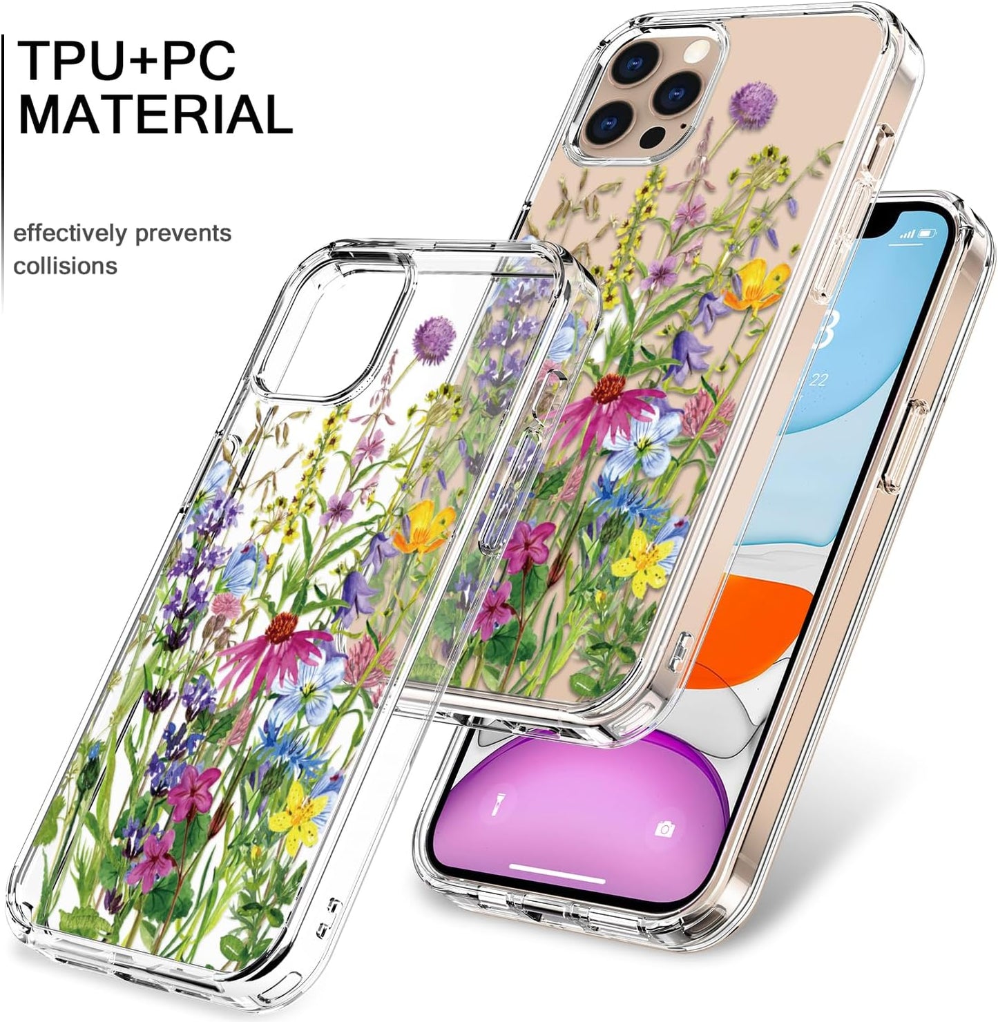 for iPhone 11 Pro Max Case with Screen Protector and Camera Lens Protector - Fashionable Flower Floral Designs for Women Girls - Shockproof Acrylic Clear Phone Cover Blooming Flowers
