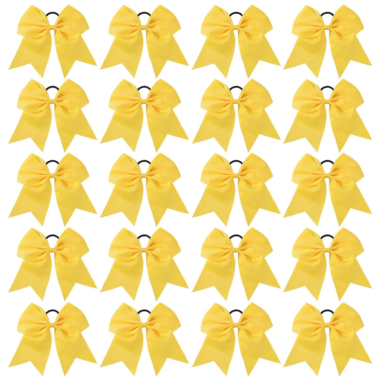20 PCS 8 Inch Cheer Hair Bows Large Cheerleading Big Hair Bows with Ponytail Holder Hand-made Grosgrain Ribbon Hair Accessories for Teen Girls(Yellow)