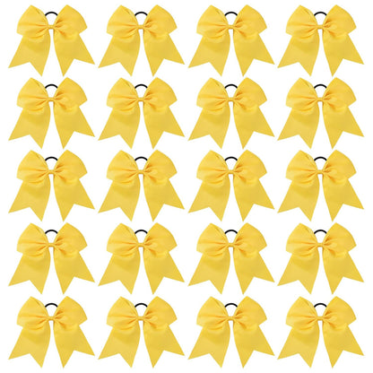 20 PCS 8 Inch Cheer Hair Bows Large Cheerleading Big Hair Bows with Ponytail Holder Hand-made Grosgrain Ribbon Hair Accessories for Teen Girls(Yellow)